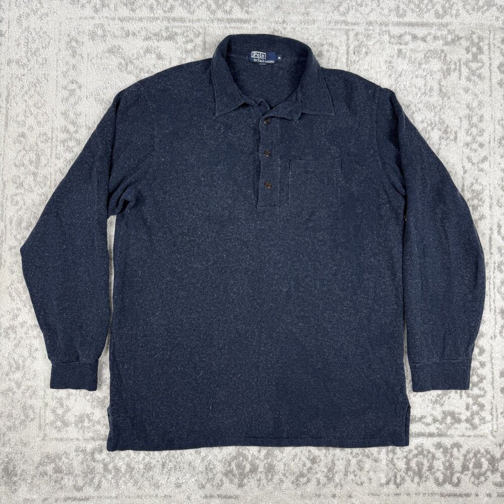 Polo Ralph Lauren Henley Shirt Men's Long Sleeve Heavy Navy Blue Size XL